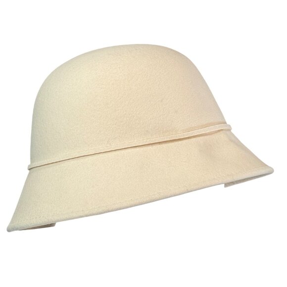 Samething Special 90s Cloche Hat Womens Wool Beige Flower Accent Vintage Style - Picture 9 of 13